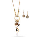 Gold-Tone Metal White Shell Earrings And Adjustable Lobster Claw Closure Layered Necklaces Set