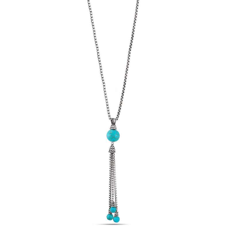 Silver-Tone Metal Crystal And Turquoise Tassel  Adjustable Lobster Claw Closure Necklaces