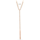 Rose Gold-Tone Metal Crystal Adjustable Lobster Claw Closure Tassel Necklaces