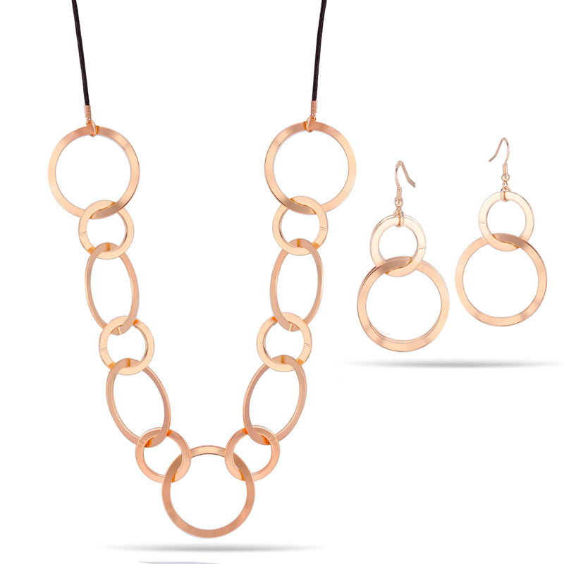 Rose Gold-Tone Metal Circle Link Adjustable Lobster Claw Closure Necklaces