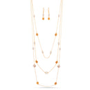 Gold-Tone Metal Crystal Ball Pearl Earrings And Adjustable Lobster Claw Closure Necklace