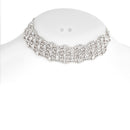 Silver-Tone Metal Crystal Earrings And Adjustable Lobster Claw Closure Choker Necklace