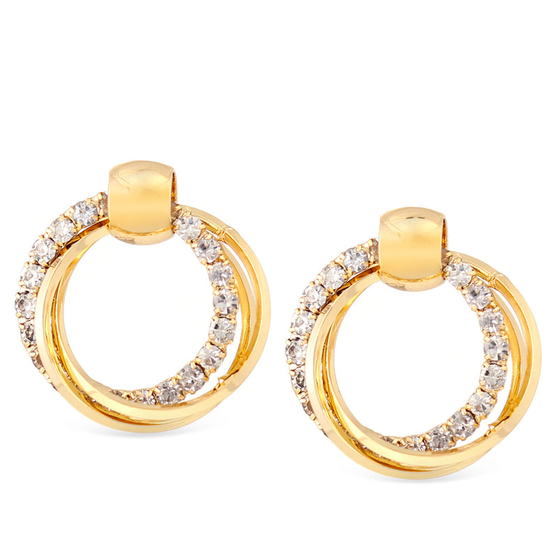 Gold-Tone Metal Circle Crystal Stud Earrings