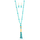 Gold-Tone Metal Turquoise And Crystal Earrings And Adjustable Lobster Closure Necklaces Set