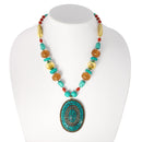 Gold-Tone Metal Turquoise Pendant Lobster Claw Closure Necklaces