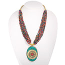 Gold-Tone Metal Turquiuse Pendant Multicolored Seed Beads Adjustable Lobster Claw Closure Layered Necklaces 