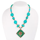 Gold-Tone Metal Turquoise Beads And Pendant Adjustable Lobster Claw Closure Necklaces