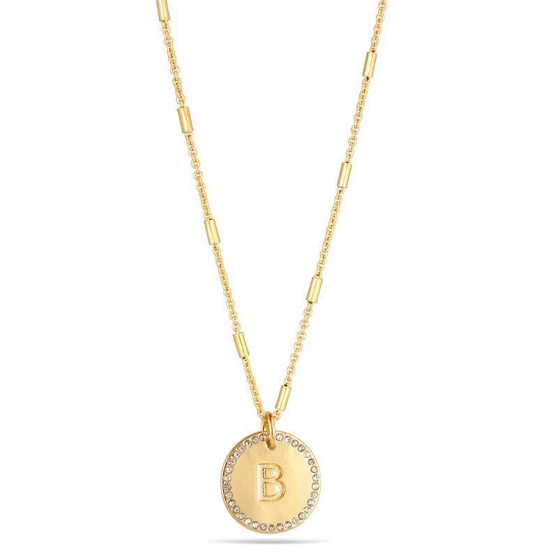 Gold-Tone Metal Letter"B" Round Crystal Pendant Adjustable Lobster Claw Closure Necklaces