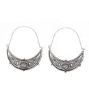 Silver-Tone Metal And Gray Stone Hoop Earrings