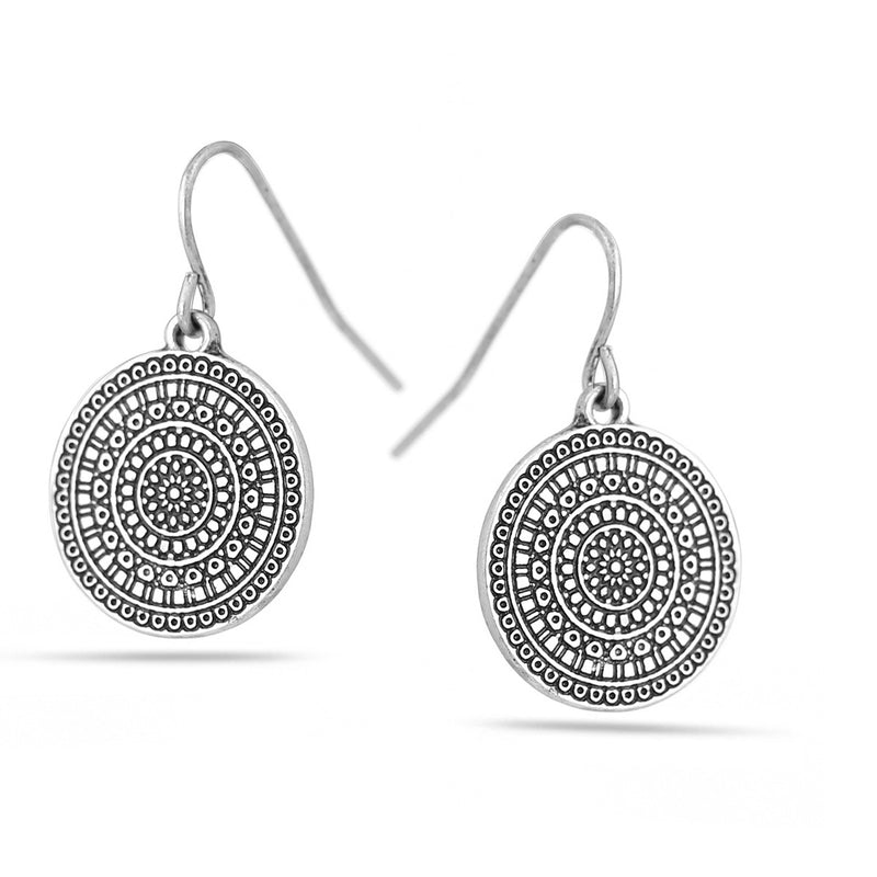 Oxidized Silver-Tone Metal Round Drop Earrings