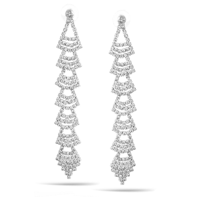 Rhinestones Crystal Silver Long Tassel Drop Post Earrings
