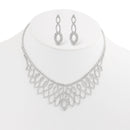 Silver-Tone Metal Crystal Earrings And Adjustable Lobster Claw Closure Necklaces Set
