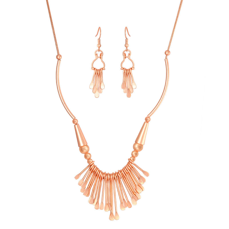 Rose-Gold-Tone Metal Tassel Earrings And Adjustable Lobster Claw Closure Necklaces Set