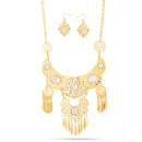 Gold-Tone Metal Mother Of Pearl Earrings And Adjustable Lobster Clasp Necklaces