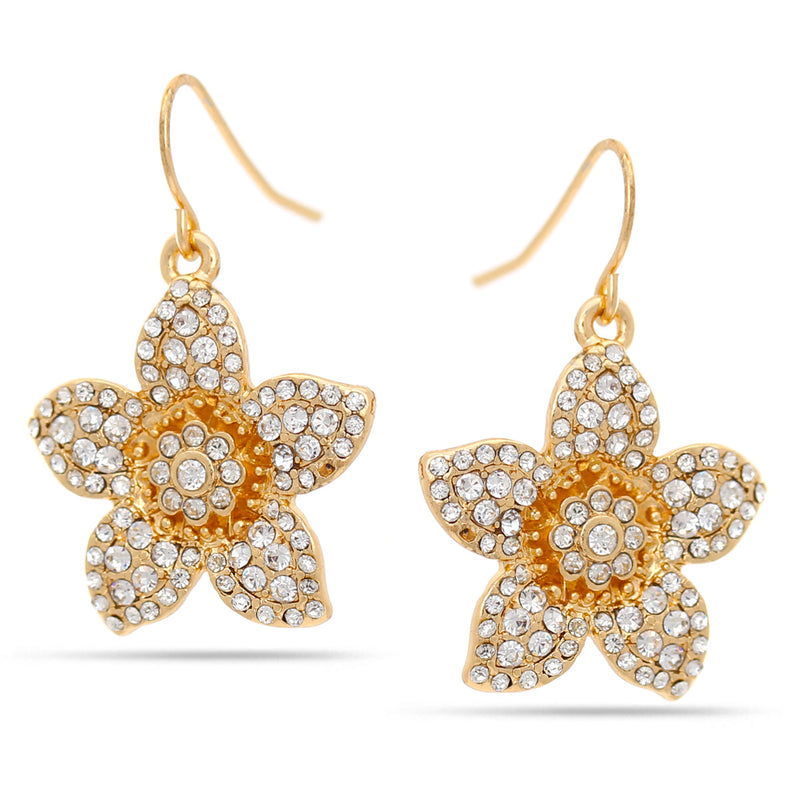 Gold-Tone Metal Flower Crystal Drop Earrings