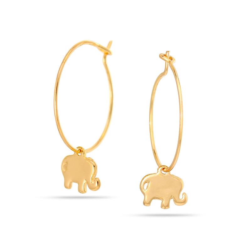 Gold-Tone Metal Elephant Hoop Earrings