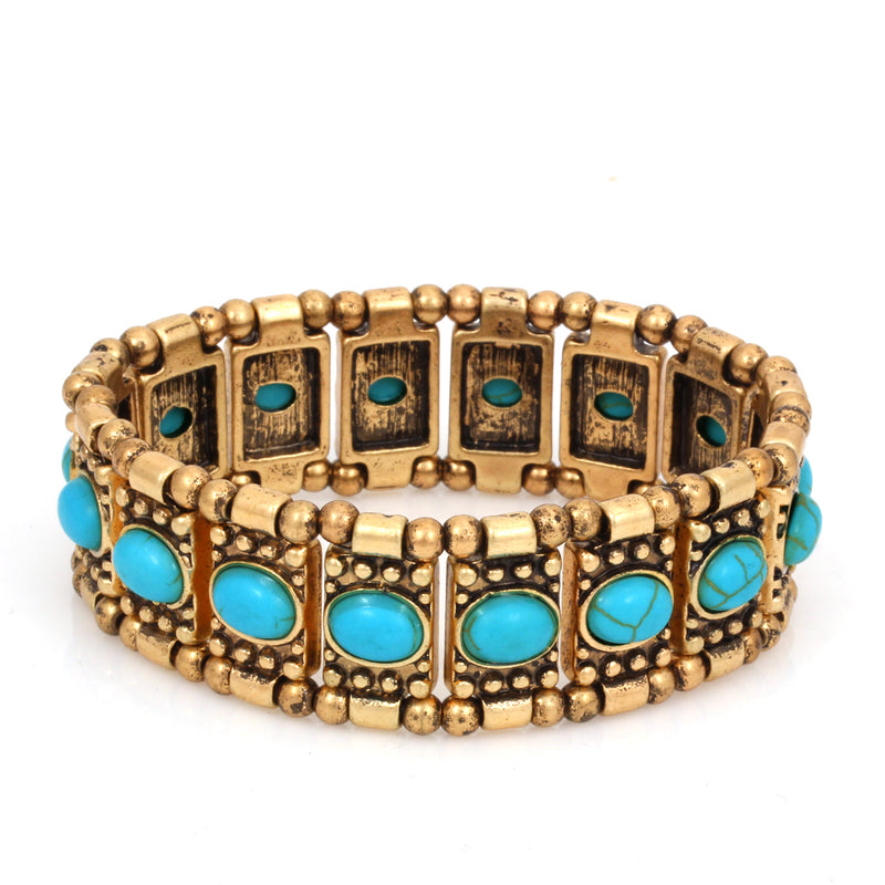 Gold-Tone Metal Turquoise Stretch Bracelets