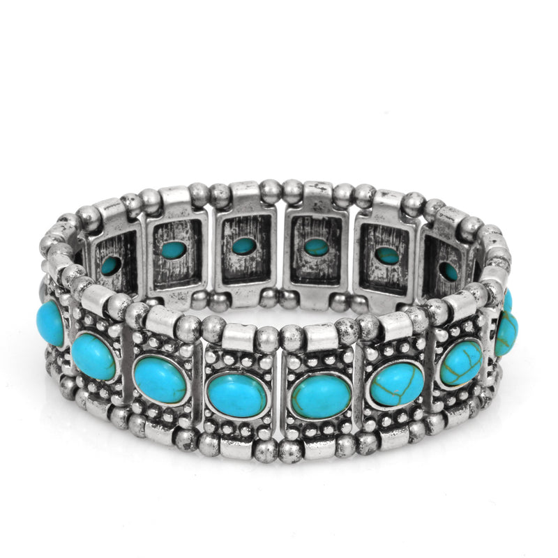 Silver-Tone Metal Turquoise Stretch Bracelets