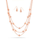 Rose Gold-Tone Metal Ball Earrings And Adjustable Lobster Claw Closure Layered Necklaes