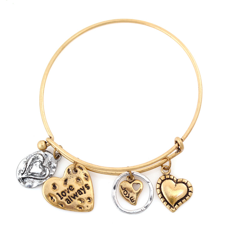 Silver And Gold Tone Metal Love Charms Bracelet