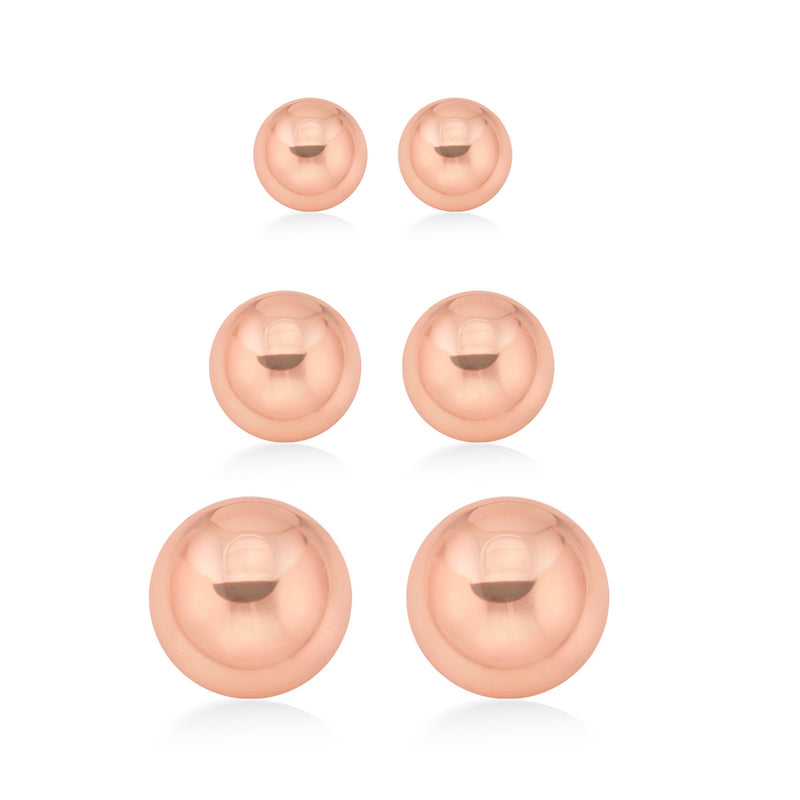 Rose-Gold-Tone Set Of 3 Graduated Size 10Mm,8Mm And 6Mm Stud Earrings