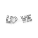Rhodium-Tone Metal Love Crystal Stud Earrings