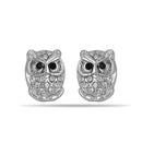 Rhodium-Tone Metal Owl Crystal Stud Earrings