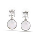 Silver White Crystal Round Mother Of Pearl Stud Earrings