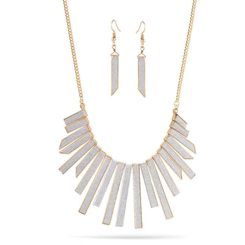 Gold And Silver Sand Glitter Adjustable Length Necklace And Earrings Set