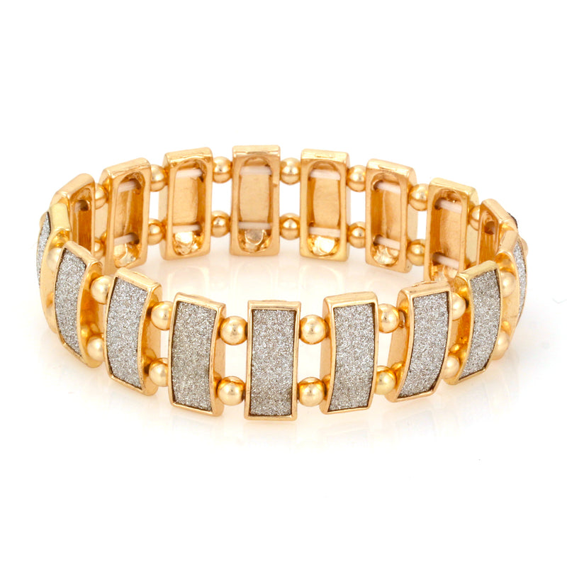 Gold-Tone Metal Rectangle Glitter Stretch Bracelets