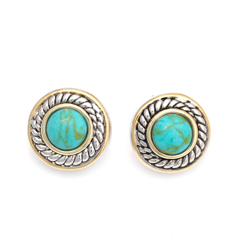 High quality Two Tone Round Turquoise Post Earrings
