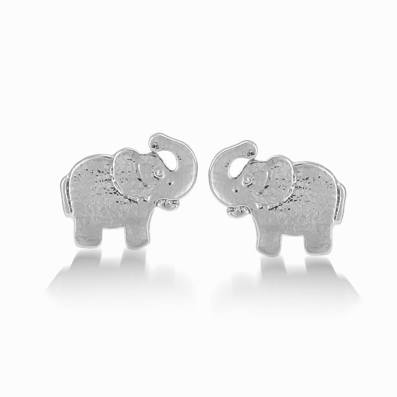 Rhodium-Tone Metal Elephant Stud Earrings