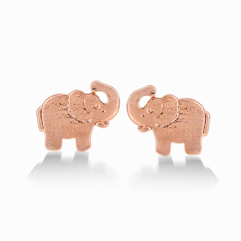 Rose Gold-Tone Metal Elephant Stud Earrings