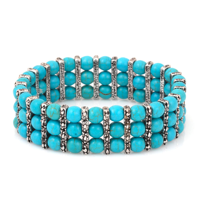 Silver-Tone Metal Turquoise Stretch Bracelets 