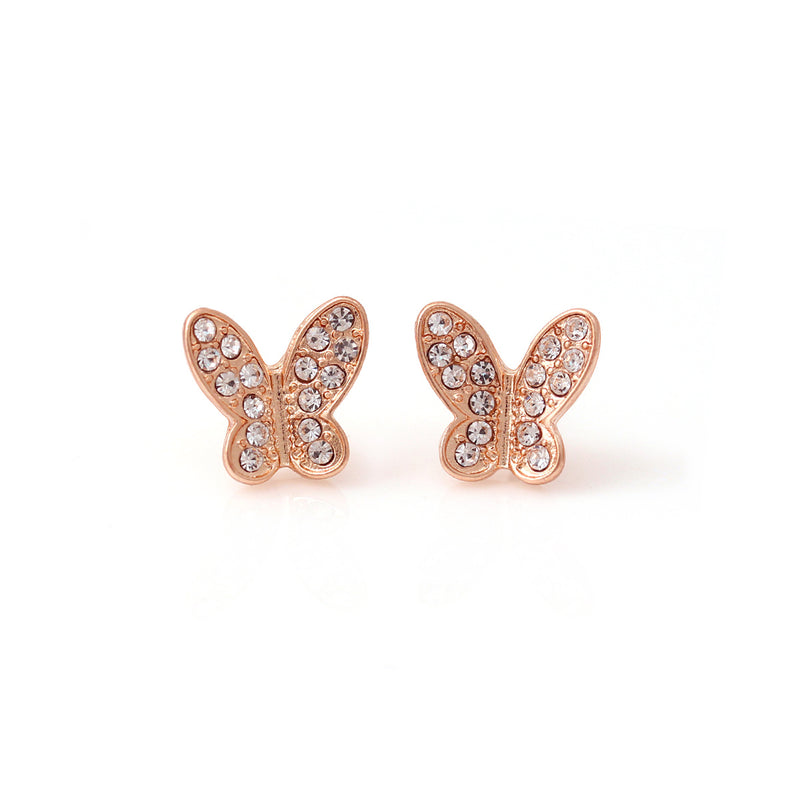 Rose Gold Butterfly Crystal Post Earrings