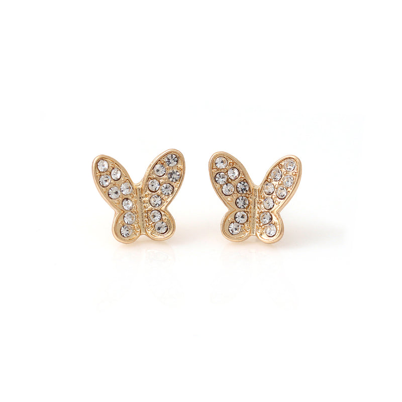 Gold Butterfly Crystal Post Earrings