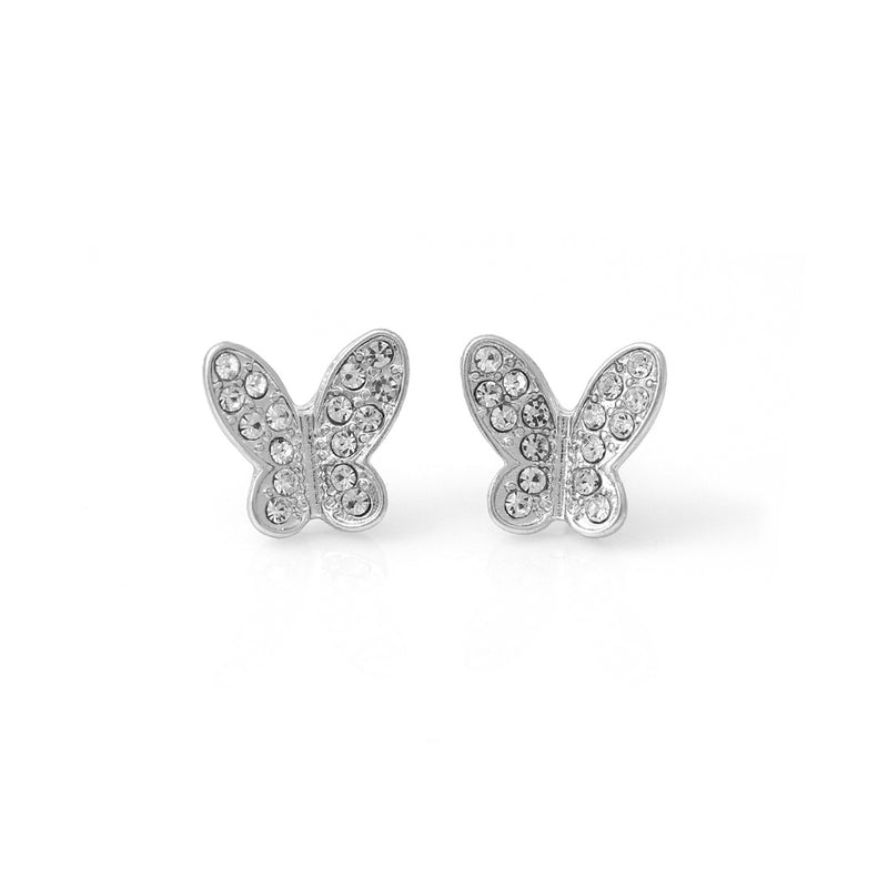 Silver Butterfly Crystal Post Earrings
