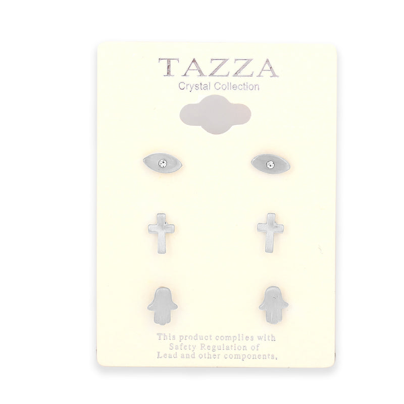 Silver-Tone Metal Set Of 3 Stud Earrings