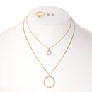 Gold-Tone Metal Crystal Rings And Earrings Adjustable Lobster Claw Closure Necklaces Set