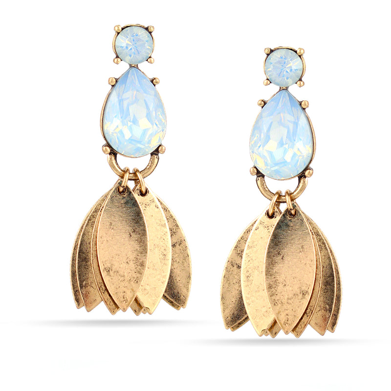 Gold-Tone Metal Aqua Blue Crystal Stud Earrings