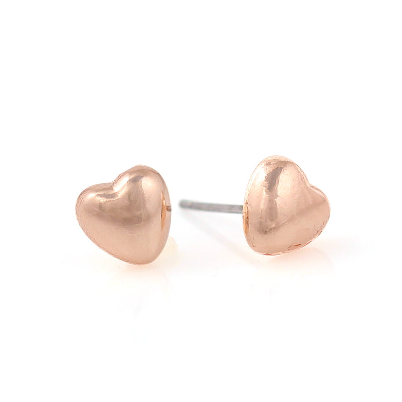 Rose Gold-Tone Metal Heart Stud Earrings