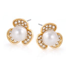 GOLD 10MM PEARL CRYSTAL FLOWER STUD EARRING