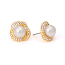 Gold-Tone Metal Cream Pearl Crystal Stud Earrings
