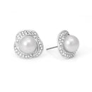 Silver-Tone Metal Cream Pearl Crystal Stud Earrings
