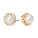 Gold-Tone Metal Cream Pearl Crystal Stud Earrings