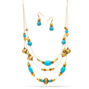 Gold Oxidize And Turquouse Beads Earrings And Adjustable Length Necklaces Set