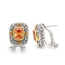 Two Tone Square Filigree Champagne Crystal Post Earrings