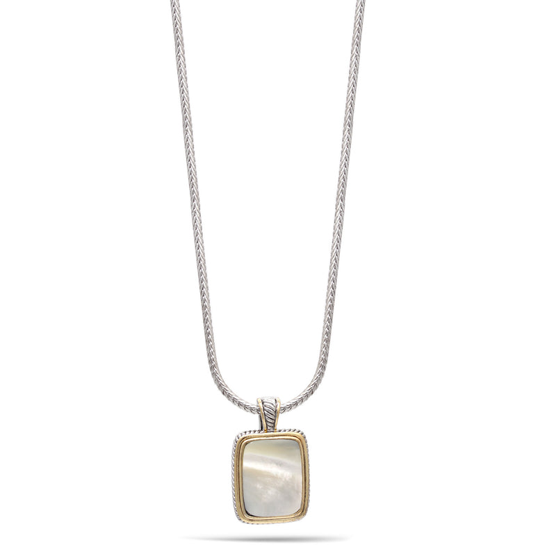 High Quality Two Tone Mother Of Pearl Pendant Silver Rope Chain Adjustable Length Necklaces