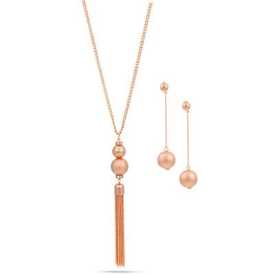 Gold tassel long necklace and earrings set