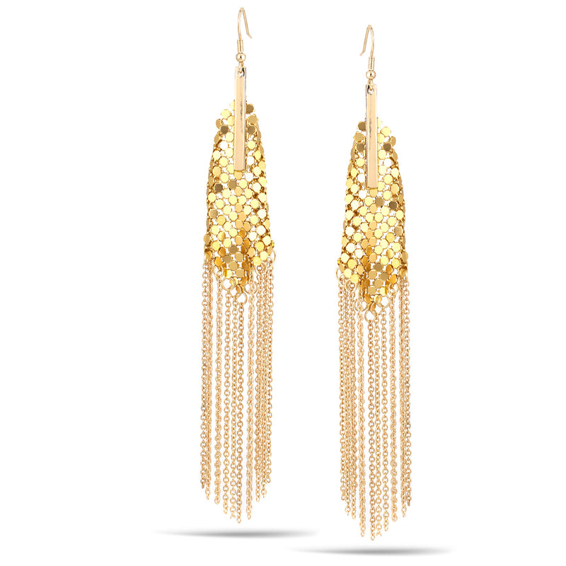 Gold-Tone Metal Chandelier Long Tasesel Earrings